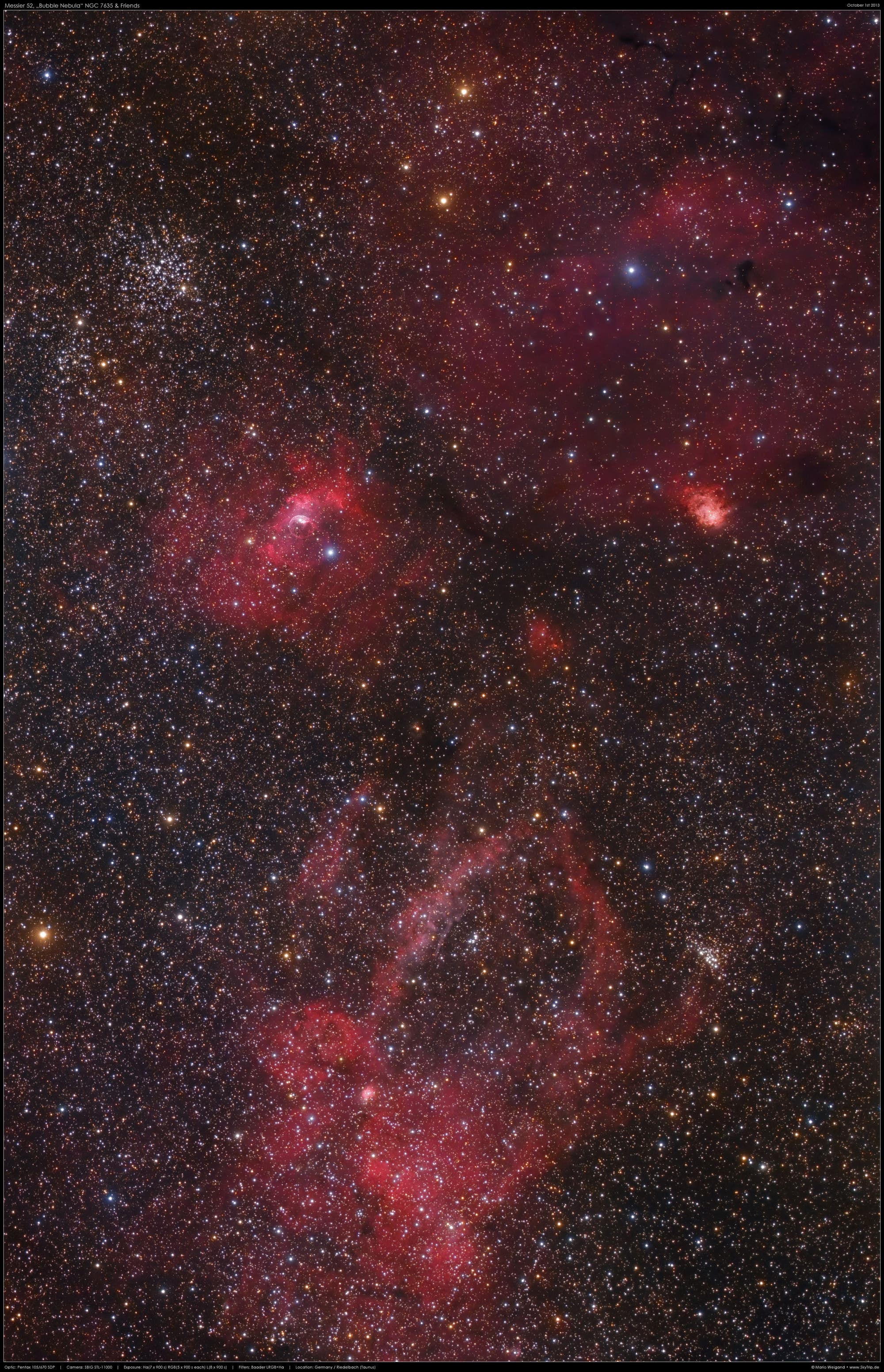 Messier 52, der Bubble-Nebel und Umgebung 