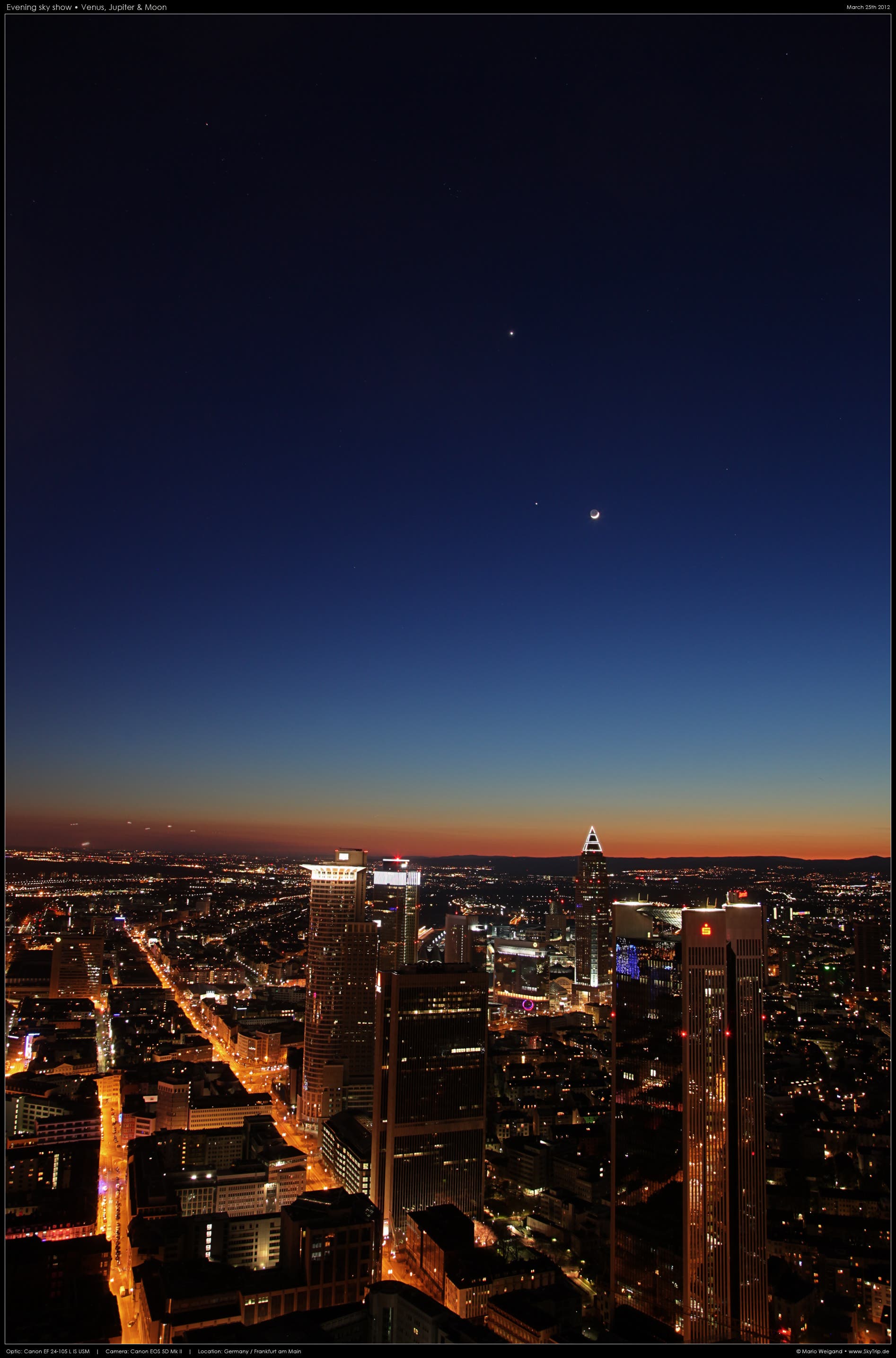 Venus, Jupiter und Mond über Frankfurt