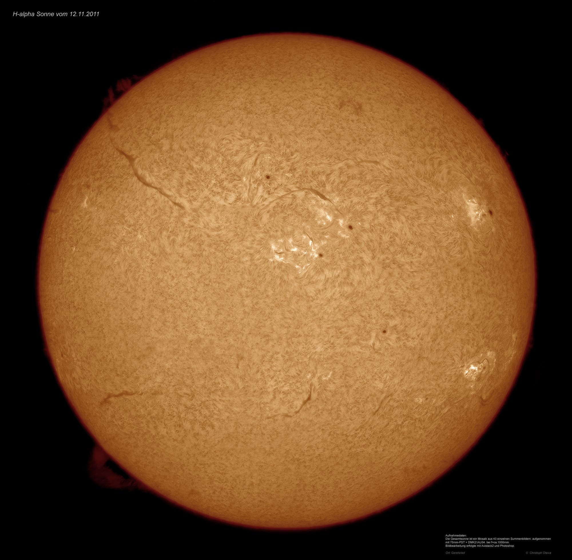 H-alpha-Sonnenmosaik vom 12.11.2011
