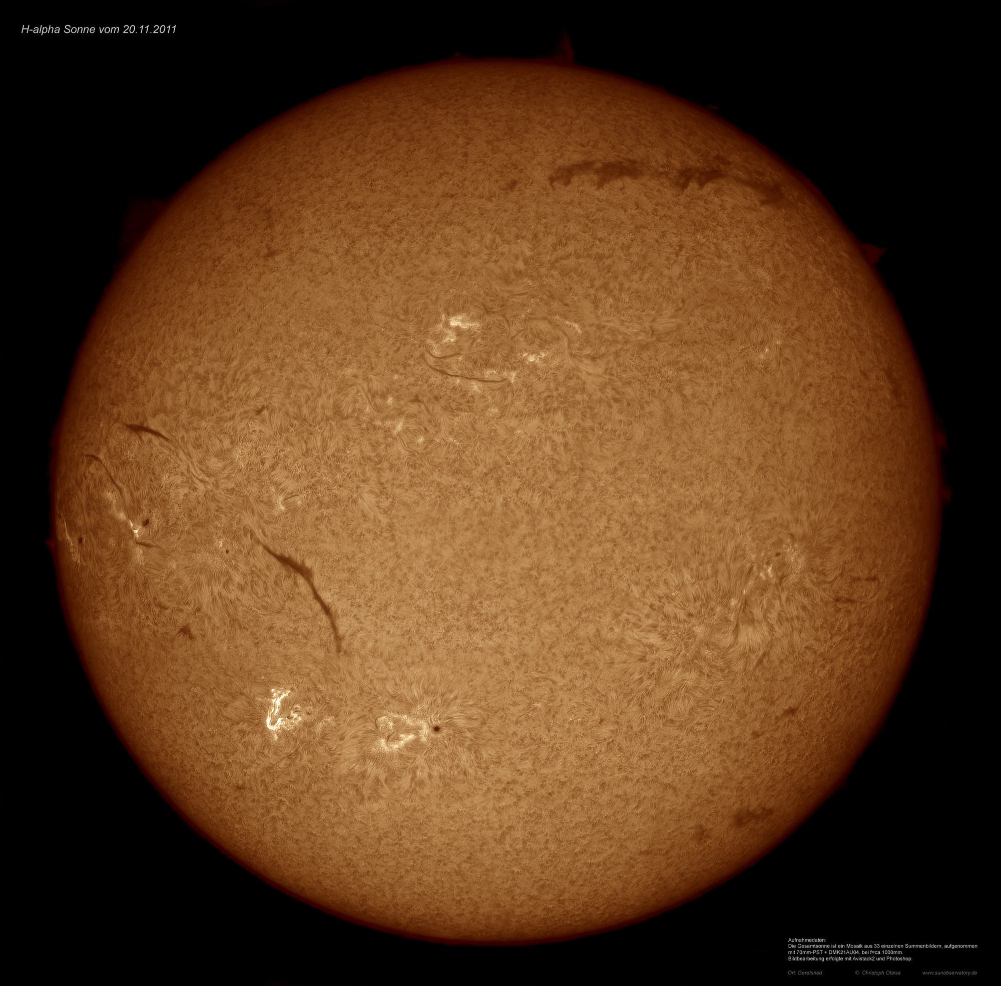H-alpha-Sonnenmosaik vom 20.11.2011