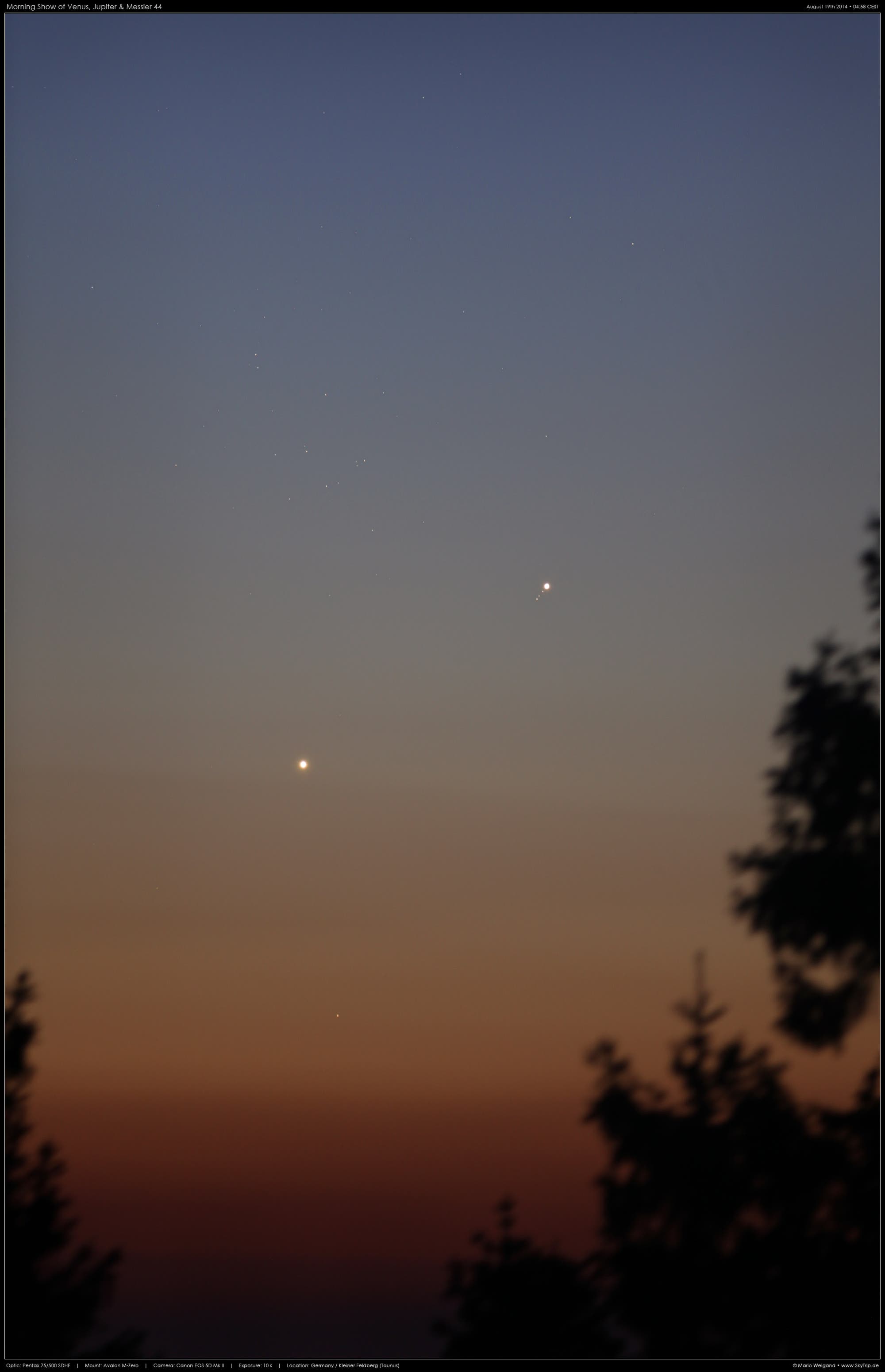Konjunktion von Venus, Jupiter und Messier 44
