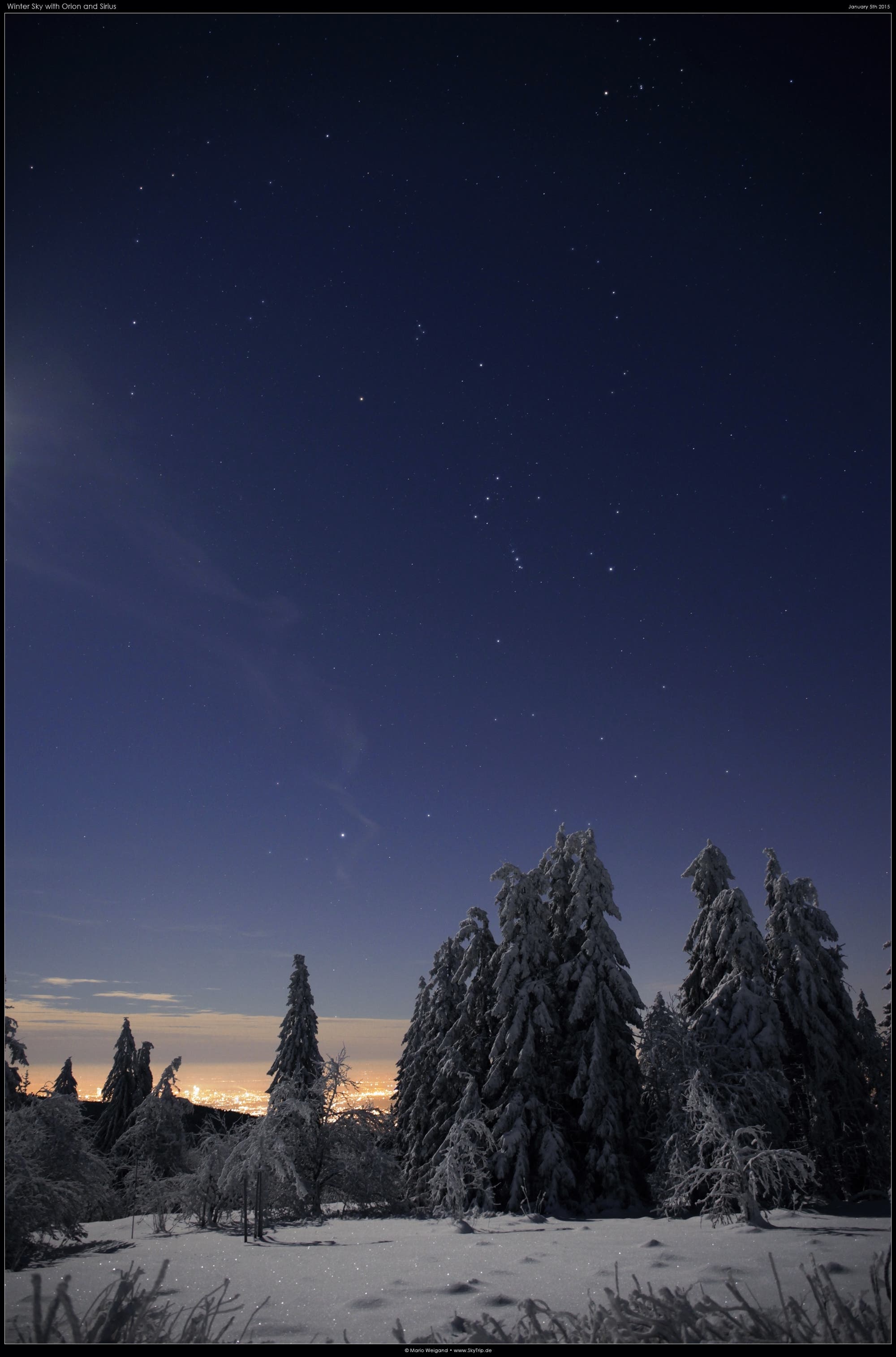 Orion über der Winterlandschaft des Taunus