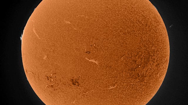 Sonne, am 20. Oktober 2025 in H-alpha (invertiert)