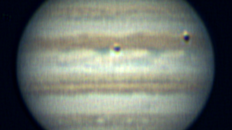 Jupiter in Opposition mit Europa und Io am 8. März 2016