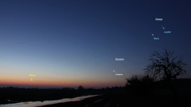 Jupiter, Mars und Mondsichel am Morgenhimmel über Uelzen (2)