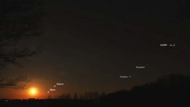 Mondaufgang mit Planetenreigen am Morgen des 8. April 2018 (2)