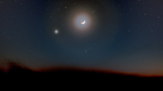 Komet 12P/Pons-Brooks mit Jupiter und der zunehmenden Mondsichel