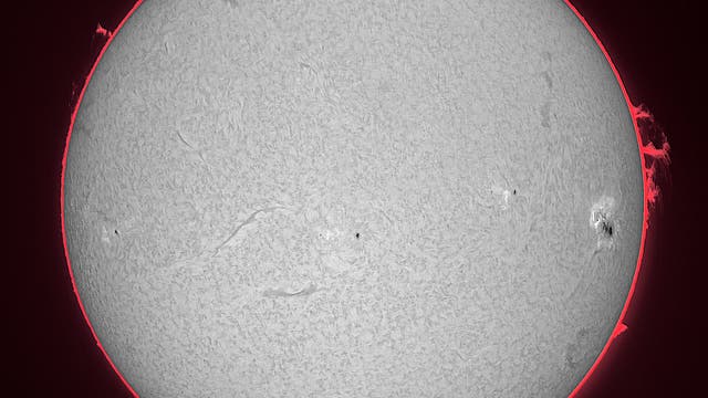 H-alpha-Sonne am 9. Mai 2025 mit AR4079 (Übersicht)