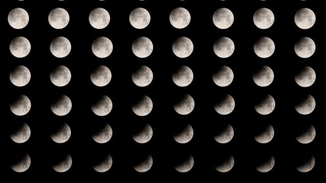 Collage zum Verlauf der Mondfinsternis am 28. September 2015