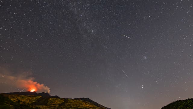 Perseids over Etna volcano