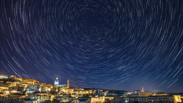 Star trails over the late baroque town of Ragusa Ibla