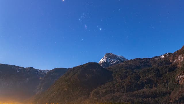 Winter Constellations and Mars over Lake Hallstatt