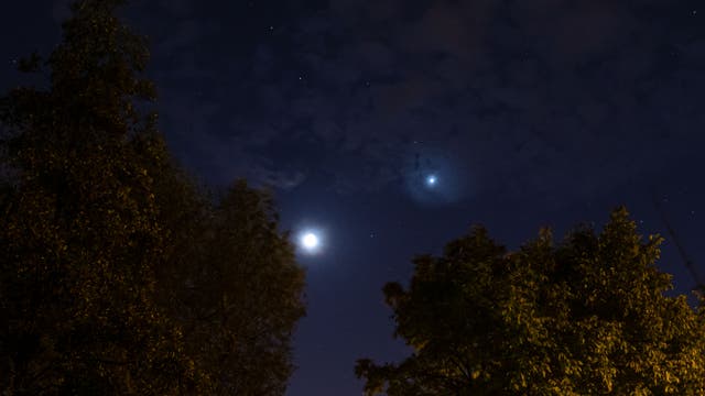 Mondsichel, Venus und Regulus am Morgenhimmel