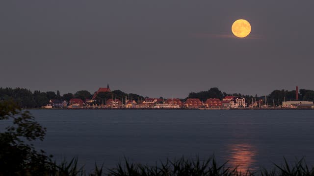 Mond über dem Hafen von Wiek, Rügen