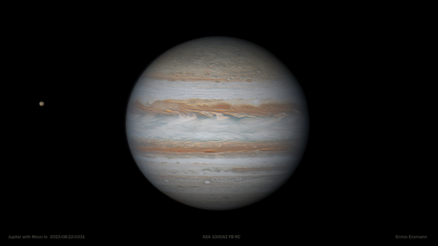  Detailreiches Jupiterbild mit Mond Io vom 22. August 2013