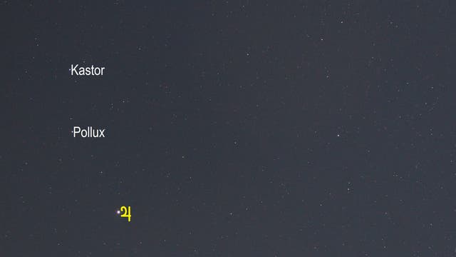 Jupiter im Sternbild Zwillinge (Objekte beschriftet)