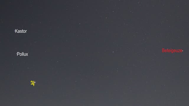 Jupiter im Sternbild Zwillinge (Objekte beschriftet)