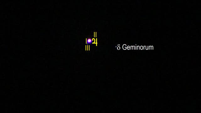 Jupiter bei Delta Geminorum (Objekte beschriftet)