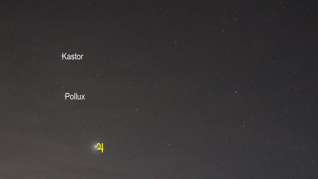 Jupiter im Sternbild Zwillinge (Objekte beschriftet)