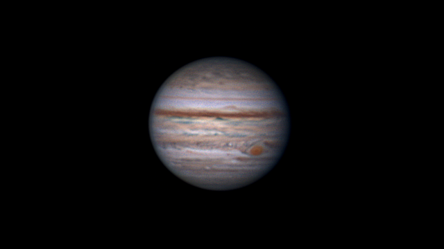 Jupiter mit Großem Rotem Fleck am Morgen des 5. Juli 2022 geschärft mit Registax 