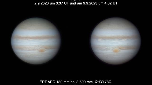 Jupiter im Wochenabstand 2. - 9. September 2023
