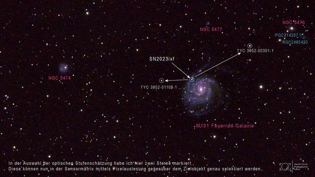 SN2023ixf im Arrm der M101 - Eine Supernova im Feuerrad