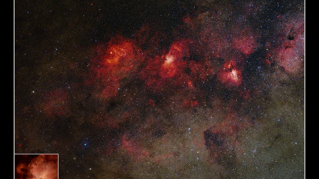 Weitfeld Sh2-54, Messier 16, Messier 17 und Messier 18