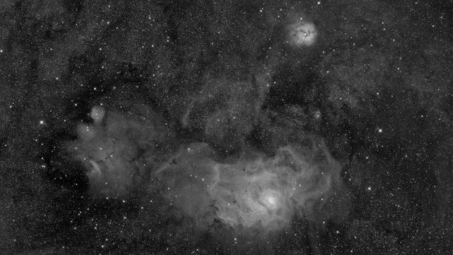 Messier 8 (Lagunennebel) und M20 (Trifidnebel) in H-Alpha