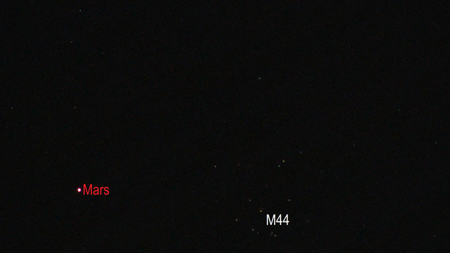 Mars hat M44 passiert (Objekte beschriftet)