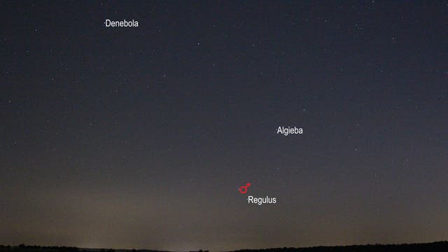 Mars im Sternbild Löwe (Objekte beschriftet)