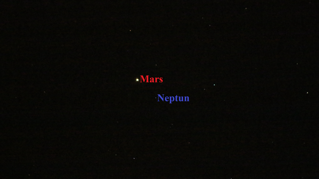 Konjunktion zwischen Mars und Neptun am Abend des Neujahrstages 2017