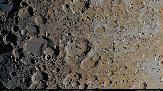 Mond, Faraday, Maurolycus, Stöffler am 10. März 2022 