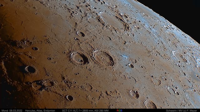 Mond, Hercules, Atlas, Endymion am 8. März 2022
