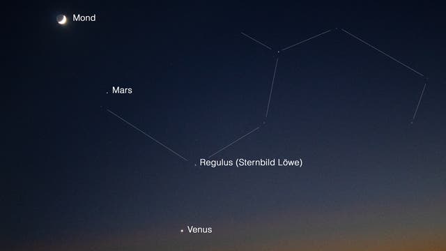 Mond, Mars, Venus und Merkur und Löwenkopf