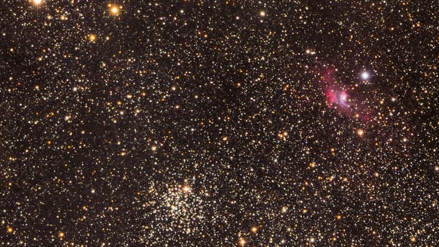 7635 Blasennebel und M 52, offener Sternhaufen
