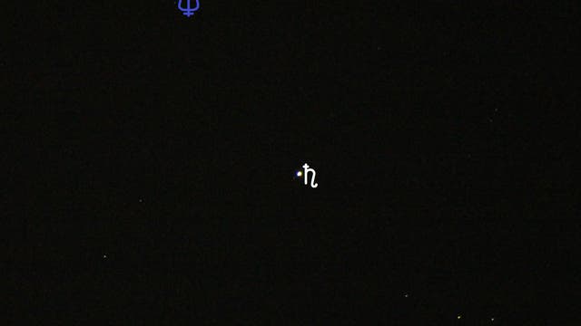 Neptun bei Saturn (Objekte beschriftet)