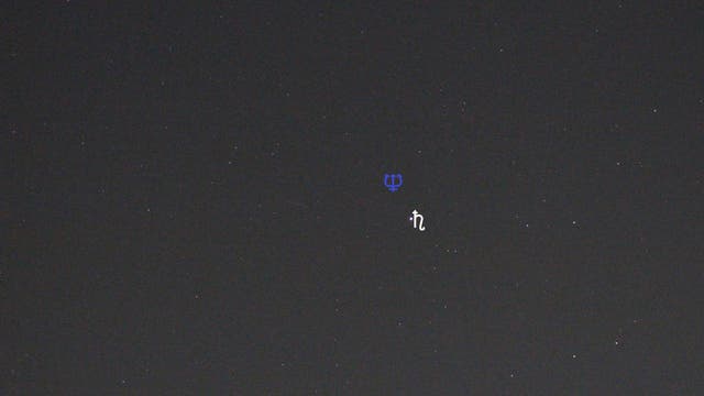 Saturn nahe Neptun (Objekte beschriftet)