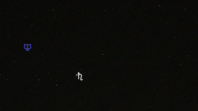 Saturn und Neptun (Objekte beschriftet)