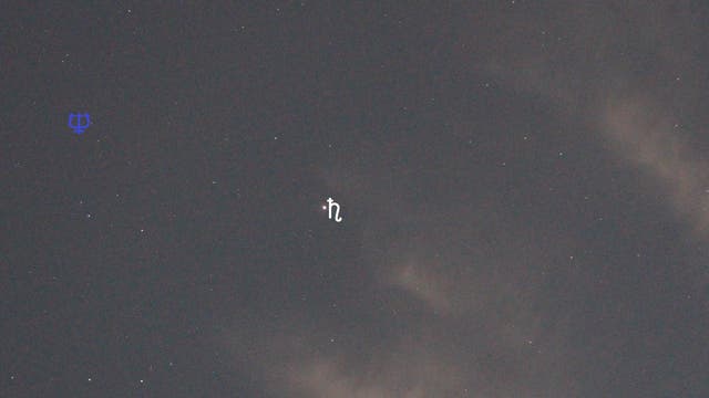 Saturn und Neptun (Objekte beschriftet)