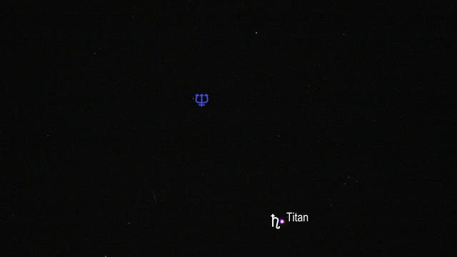 Saturn und Neptun (lange Brennweite, Objekte beschriftet)