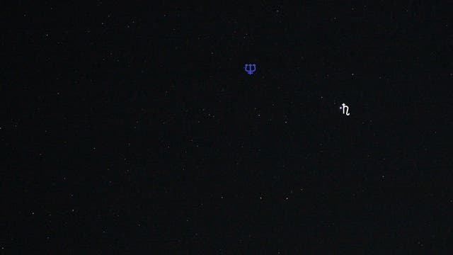 Saturn und Neptun (Objekte beschriftet)