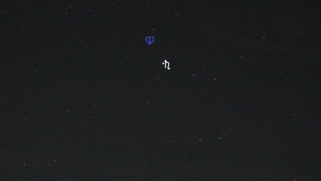 Saturn und Neptun (Objekte beschriftet)