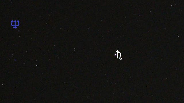 Saturn und Neptun (Objekte beschriftet)