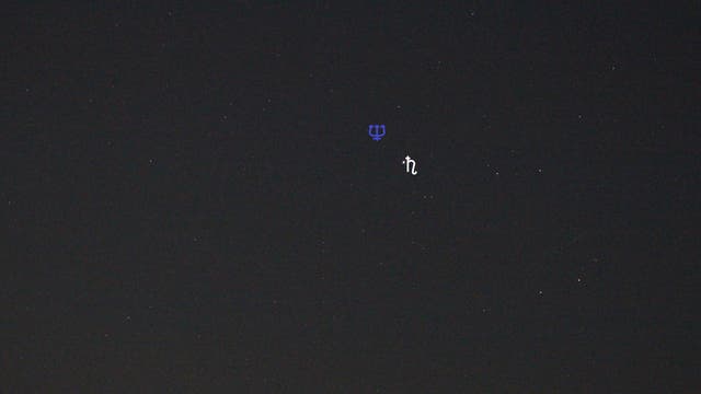 Saturn und Neptun (Objekte beschriftet)