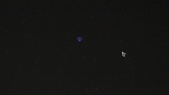 Saturn und Neptun (Objekte beschriftet)