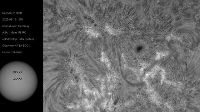Sonnenflecken in H-Alpha am 15. Mai 2023