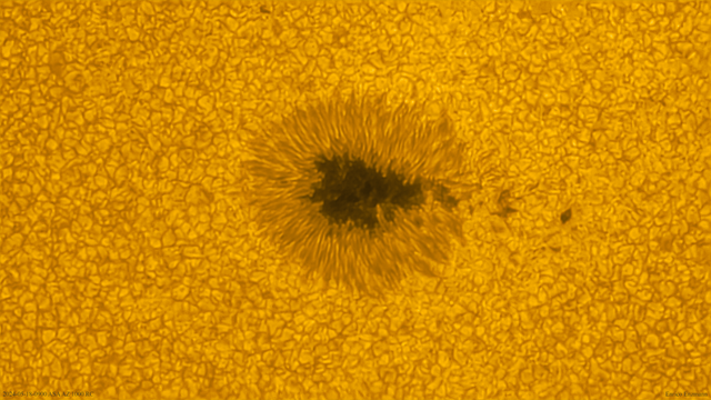 Hochvergrößerter Sonnenfleck mit normaler Größe