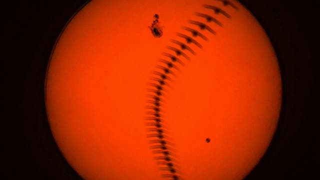Sonnenfleck AR 4079 und Vogel im Flug 