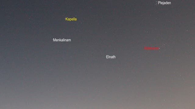 Stier, Fuhrmann und Teile der Zwillinge mit Venus und Jupiter (Objekte beschriftet)