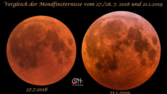 Vergleich der Mondfinsternisse 2018 und 2019